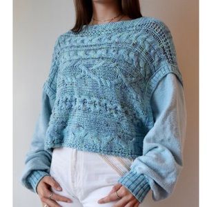 Free People Honey Cable Pullover in Siren Blue